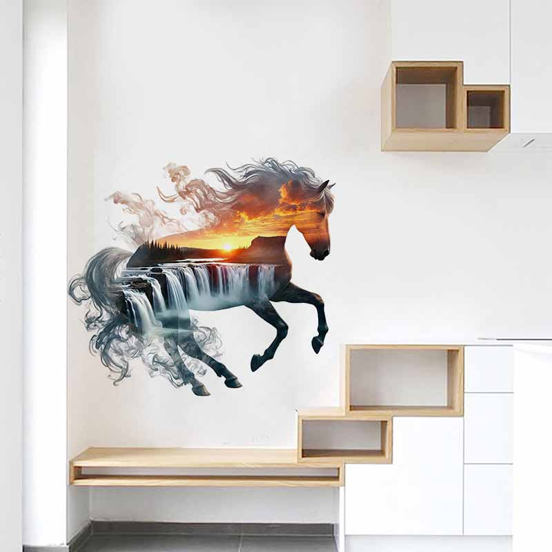 Pvc Panel Background - Majestueuze paarden-natuurstickers Landschapskunst voor woonkamer Studie
